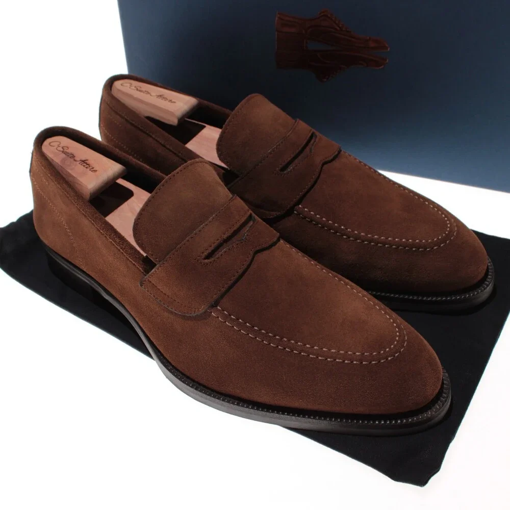 Di Bianco NWB Slip On Penny Loafers Size 10.5 US in Brown Suede Made in Italy